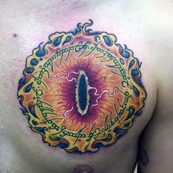 Upper chest lord of the rings eye of sauron guys tattoo ideas