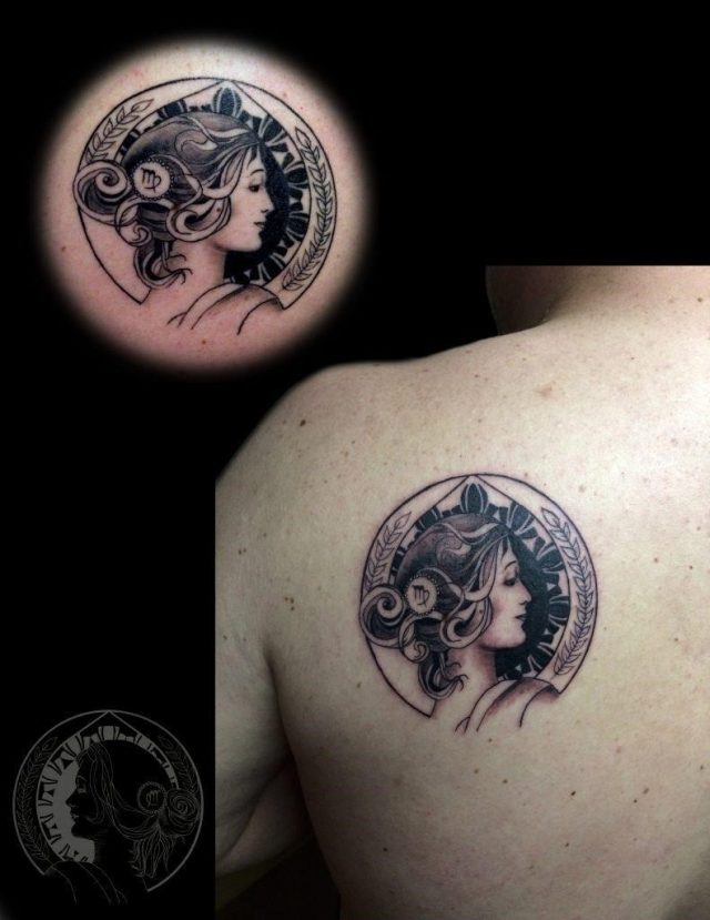 Virgo zodiac tattoo blackandgrey 791×1024