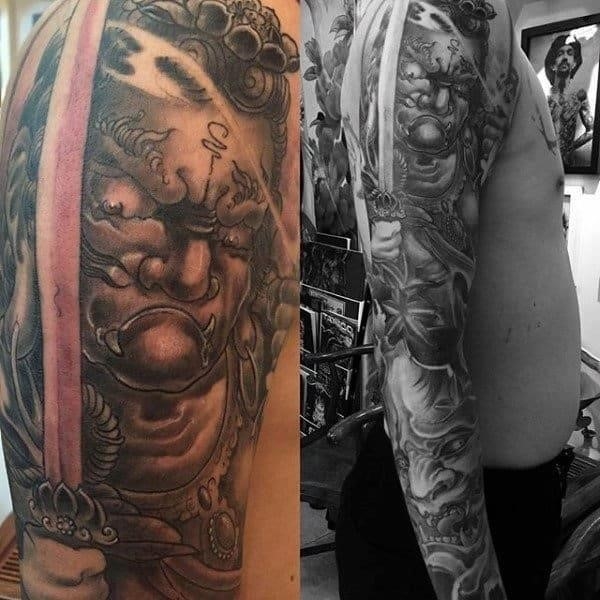Warrior full sleeve chinese tattoo on man