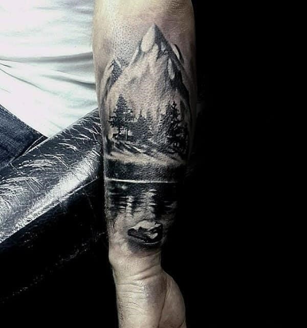 Water landscape guys forest forearm tattoo
