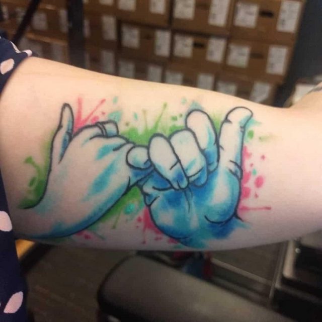 Watercolor colored pinky promise tattoos shelbi kathlene