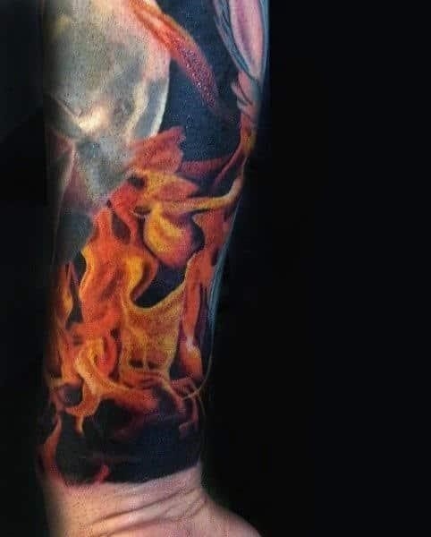 Wrist realistic flame tattoos for men