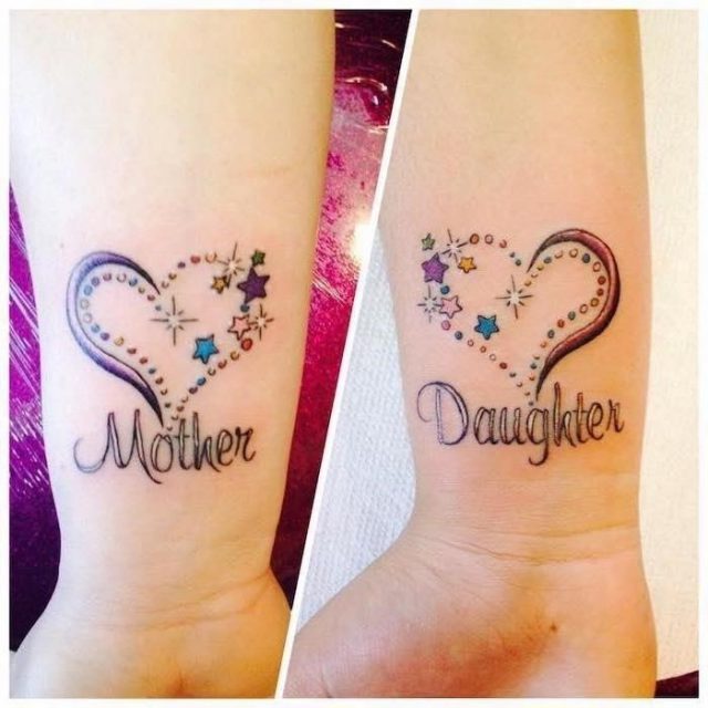 Wrist tattoos mother daughter tattoo ideas colourful hearts stars