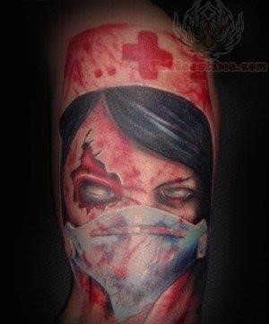 Zombie head nurse tattoo